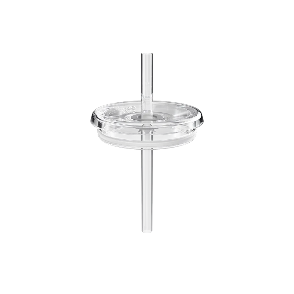 Clear plastic coffee straw lid for 12oz cup on a white background