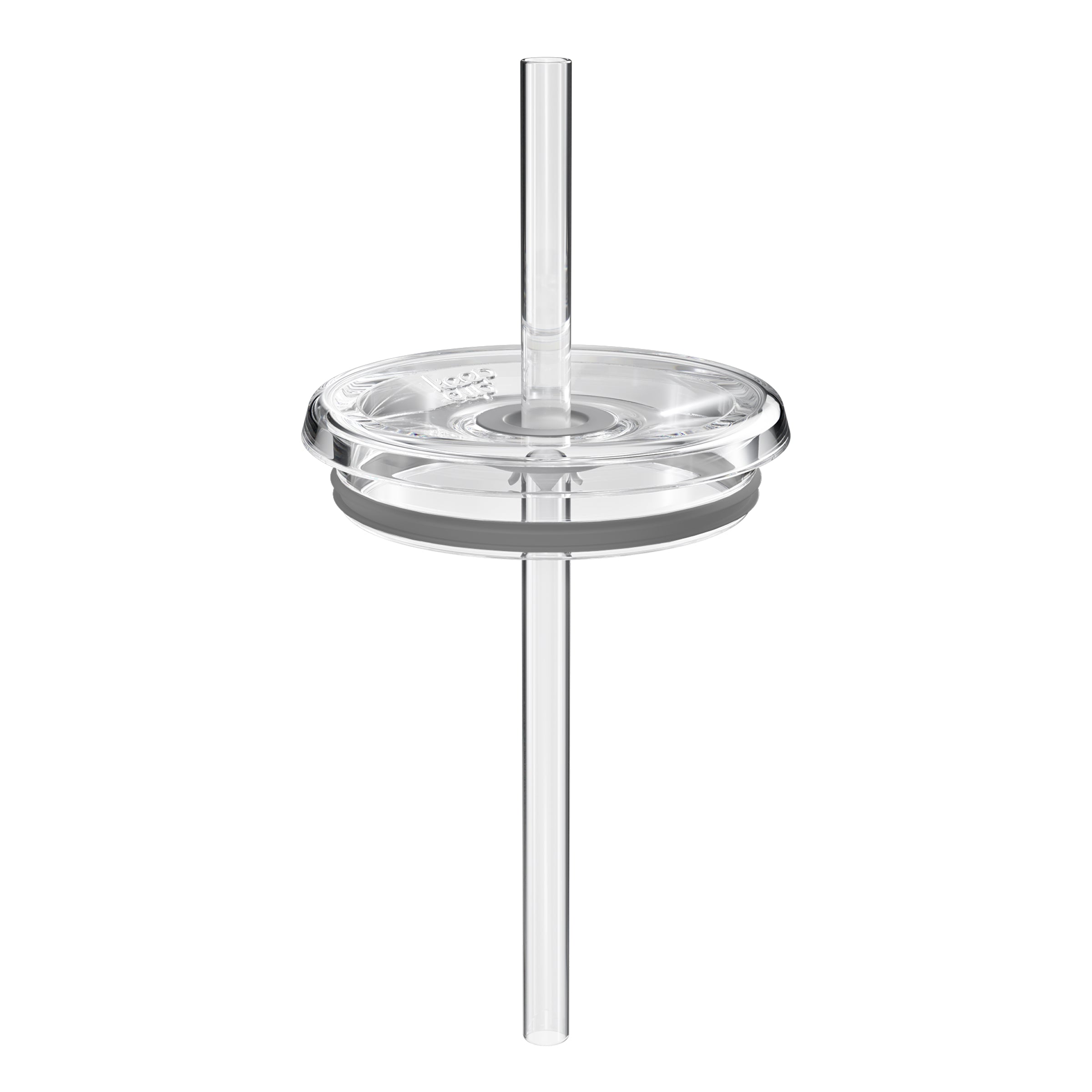 Clear plastic coffee straw with a lid on a white background