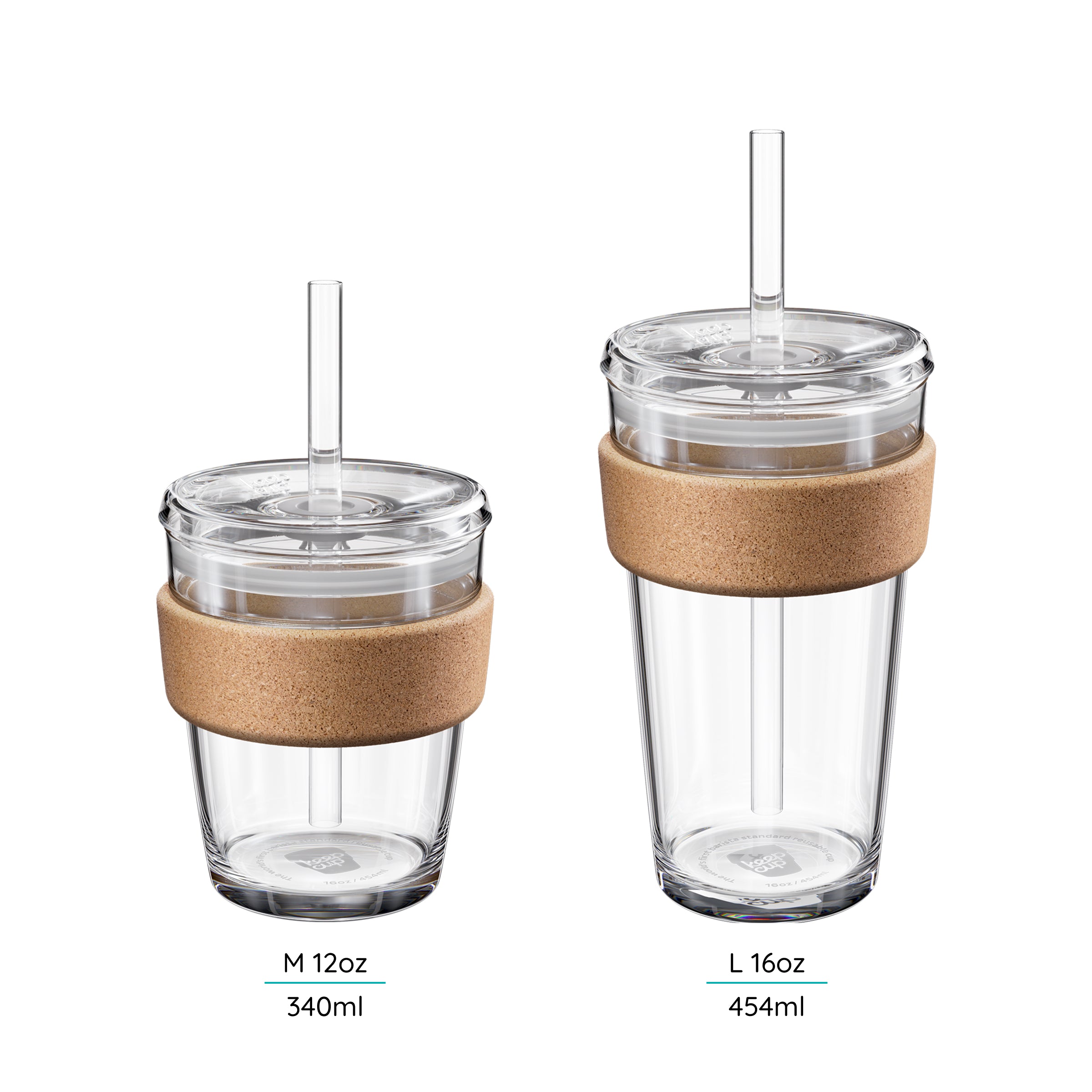 Two Cold Cups with Cork Bands. Size M 12oz and L 16oz featured.