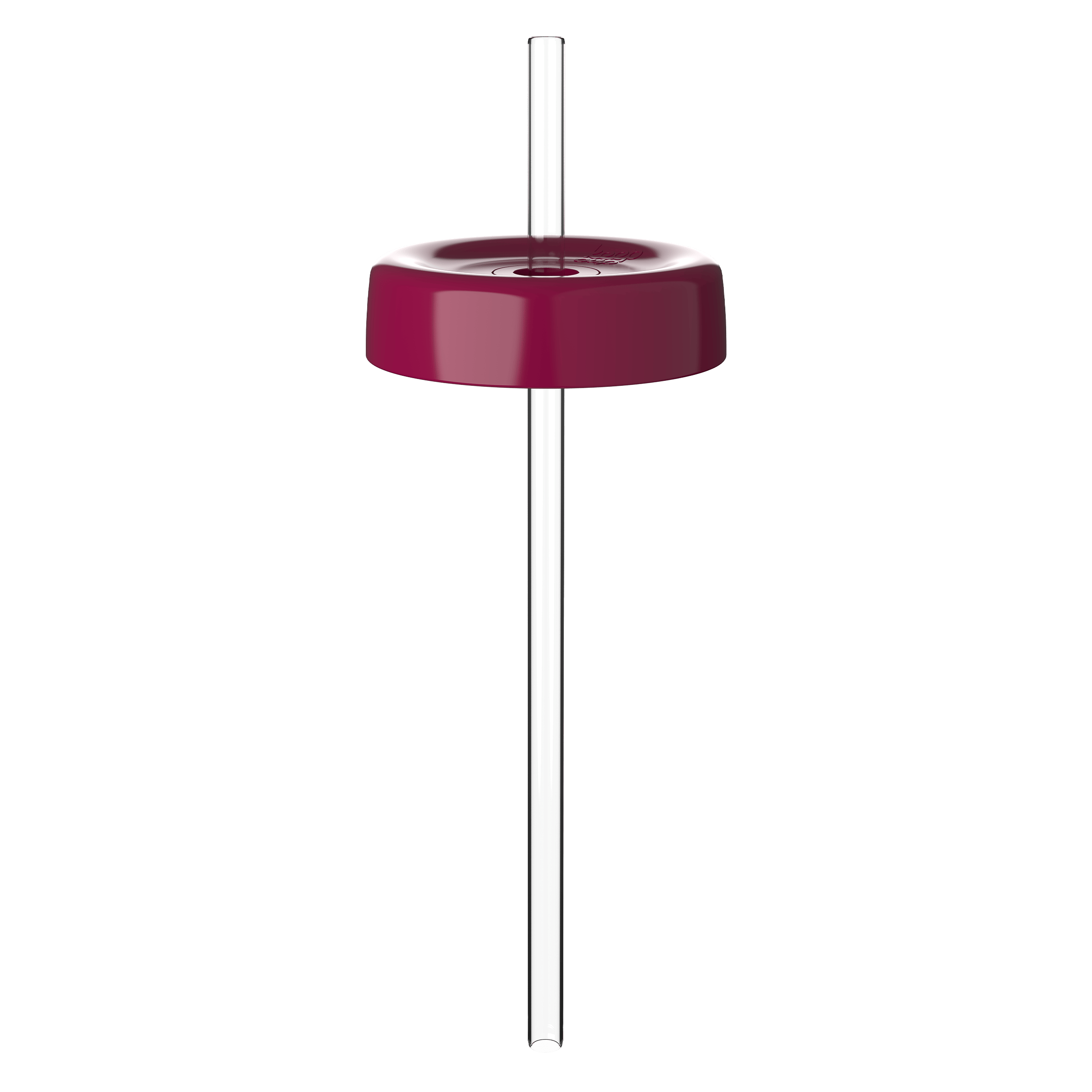 KeepCup Commuter Coffee Straw Lid in Burgundy for XL 20oz cups, shown from above at a slight angle with a clear reusable straw inserted through the centre hole of the deep red lid.
