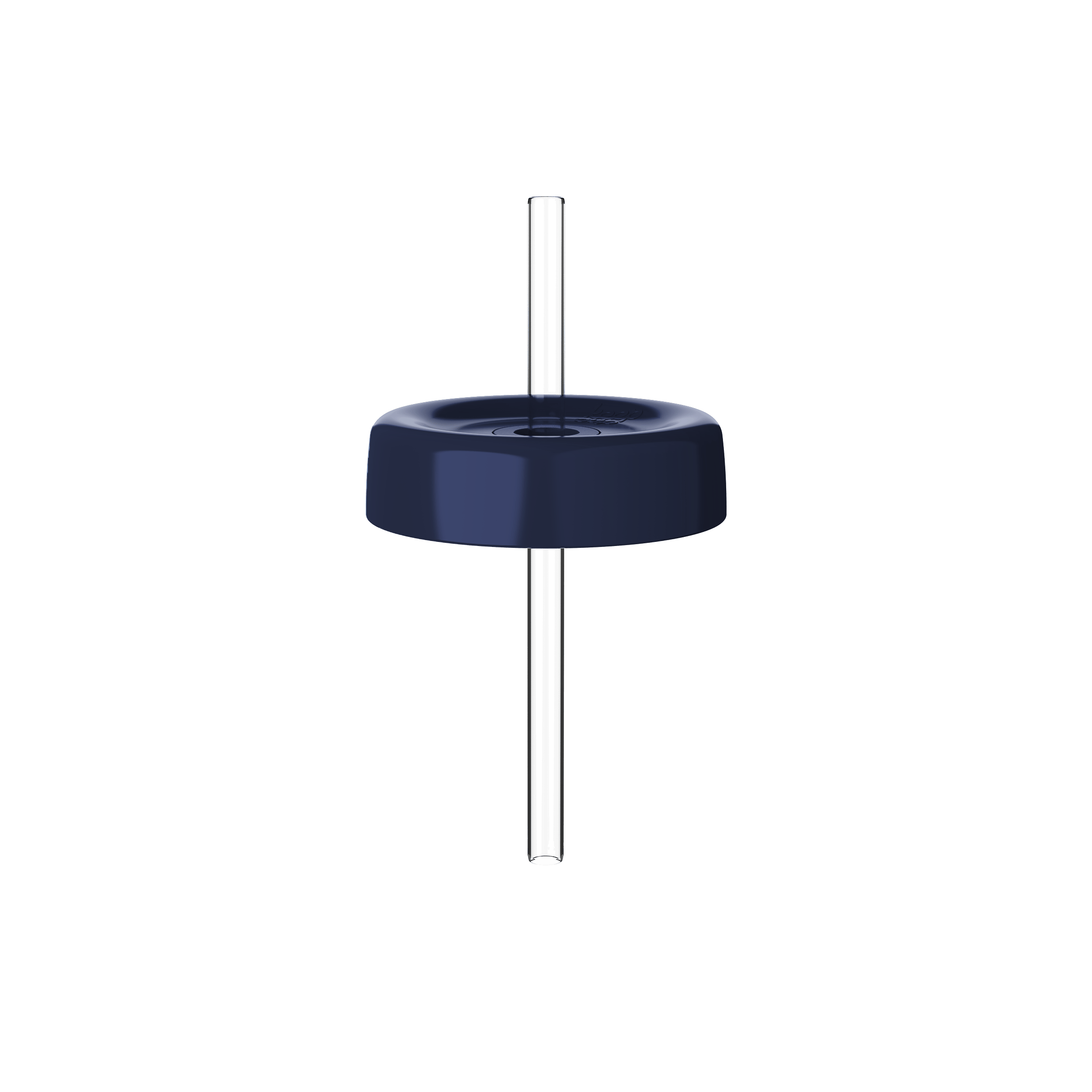 KeepCup Commuter Coffee Straw Lid in Navy, shown from a front angle with a clear reusable straw inserted through the circular lid against a plain white background.