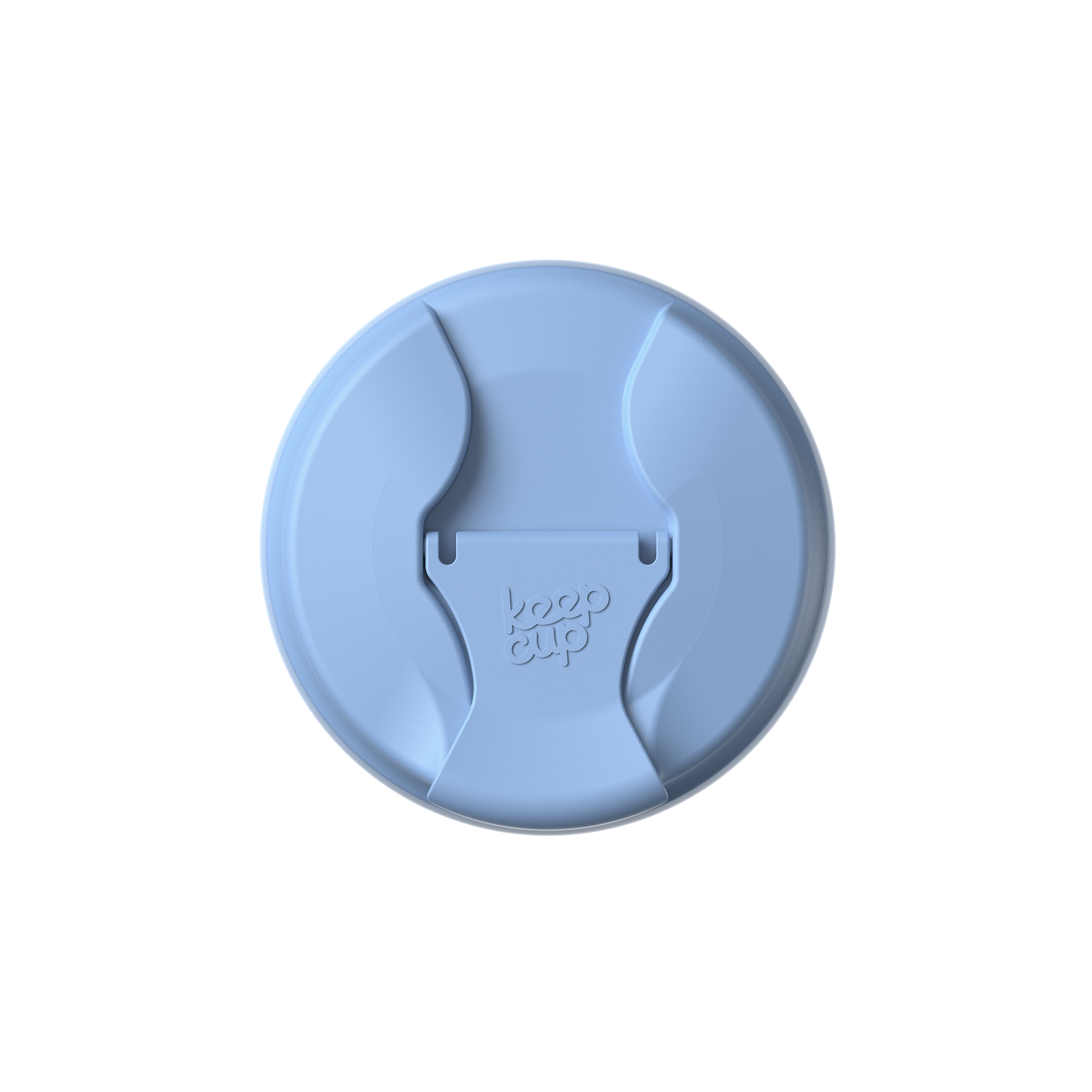 Blue sipper lid with 'keepcup' branding on a white background