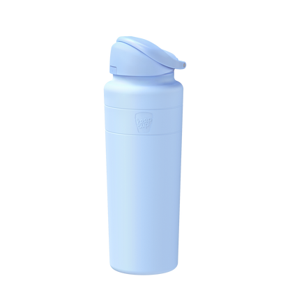 Orchid water bottle with a flip lid on a white background