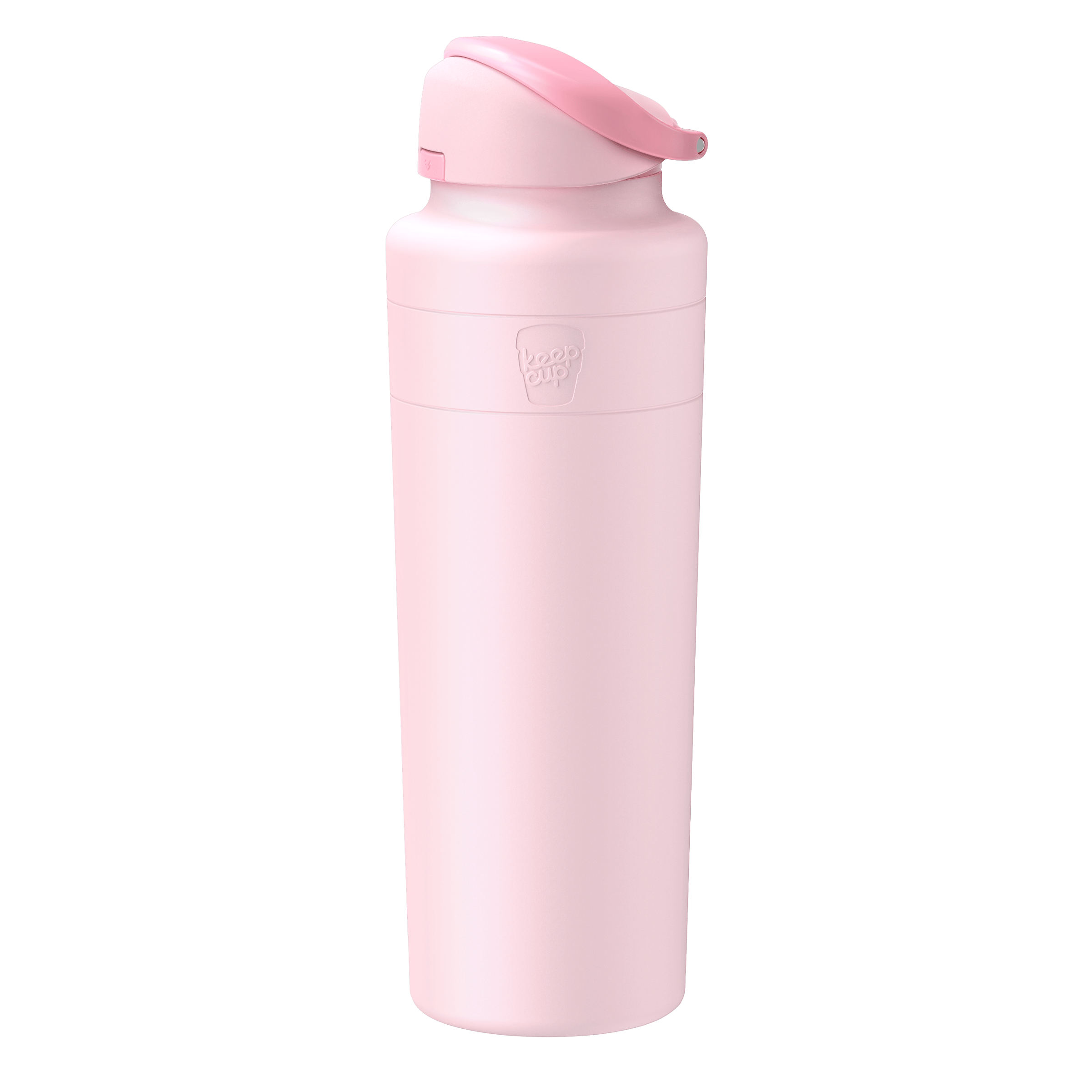 Pink water bottle with a pink cap on a transparent background
