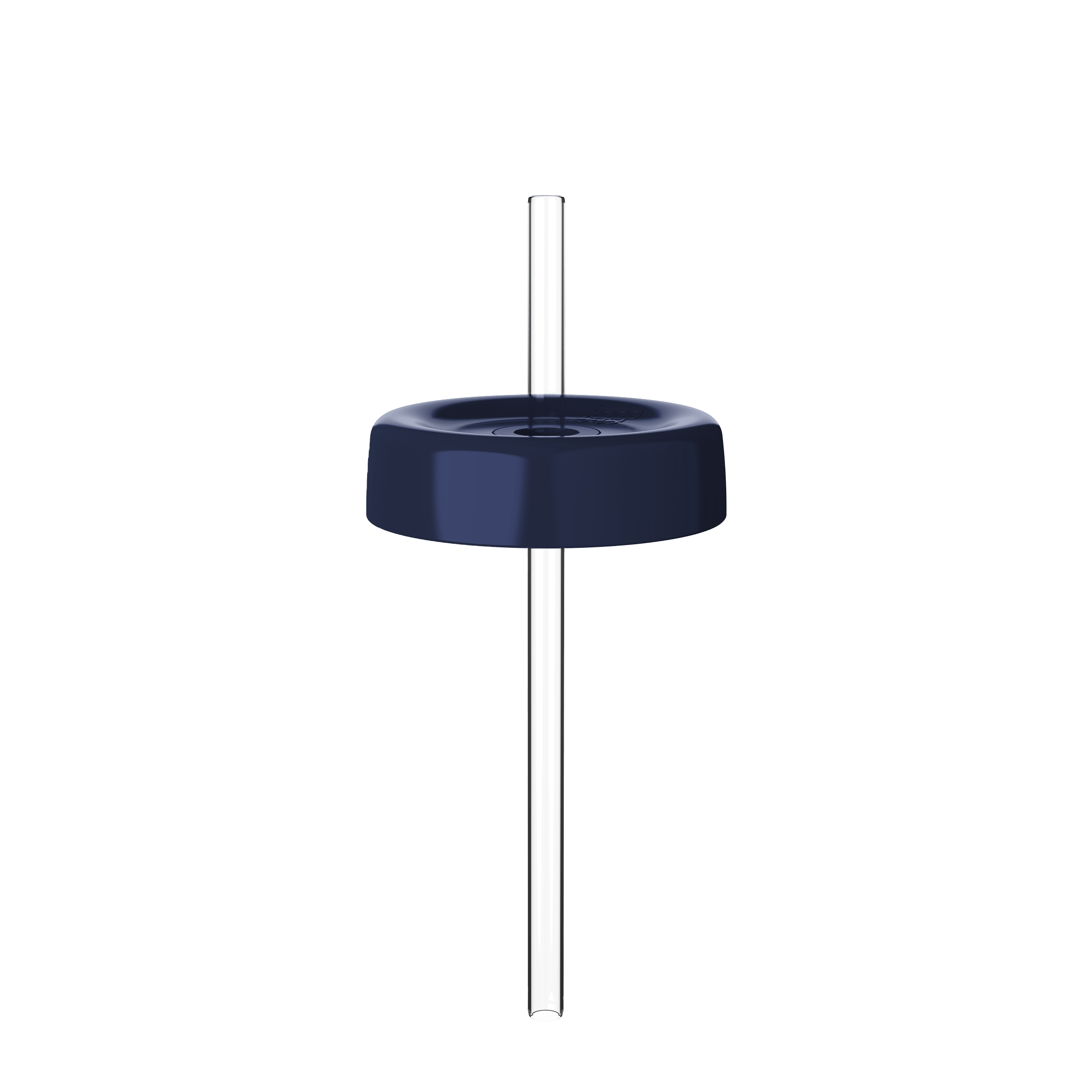 KeepCup Commuter Coffee Straw Lid in Navy, shown from a front view against a white background, featuring the dark blue circular lid with a clear reusable straw inserted through the centre.