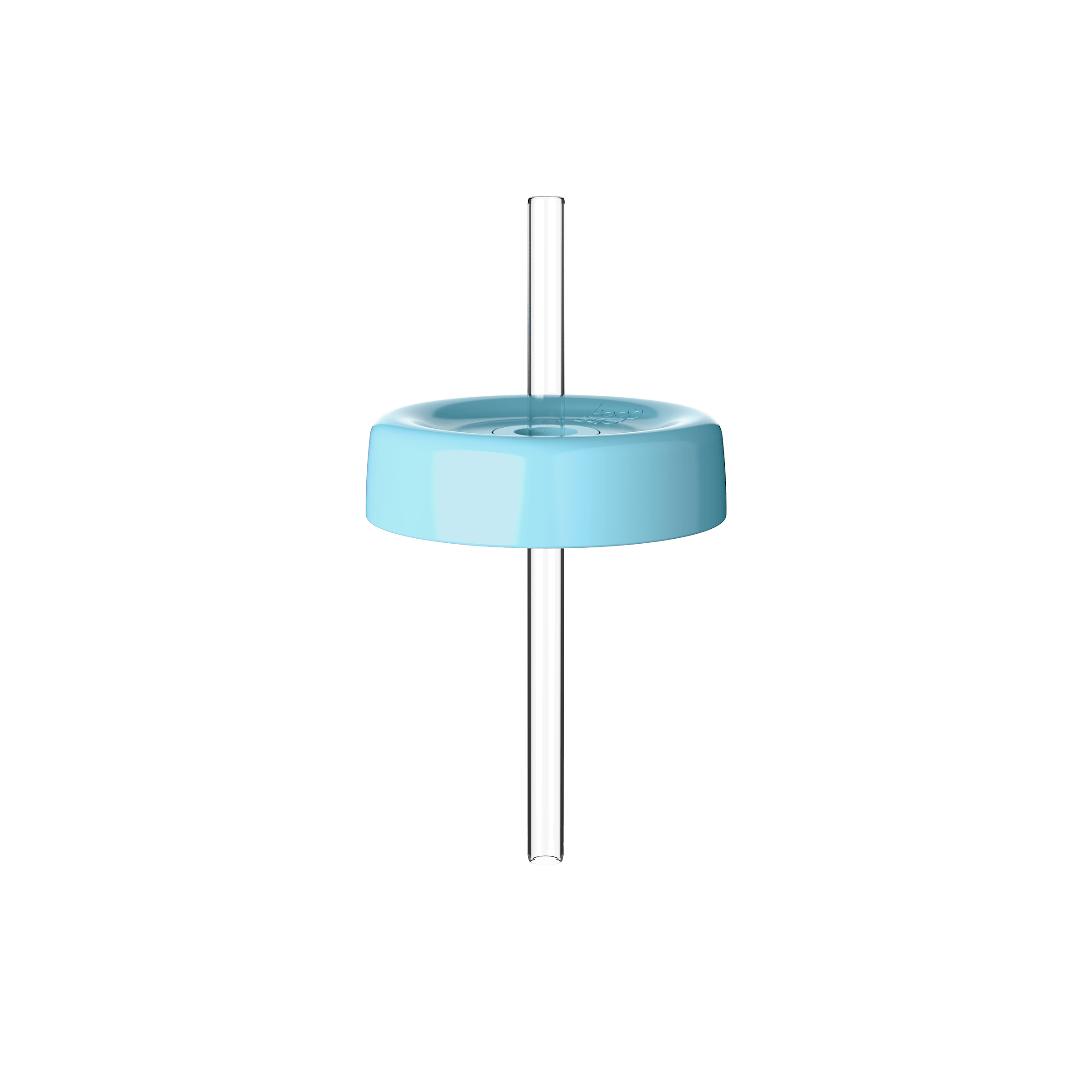 KeepCup Commuter Coffee Straw Lid in Cloud colour, shown from a straight-on angle with the transparent reusable straw inserted through the light blue circular lid against a plain white background.