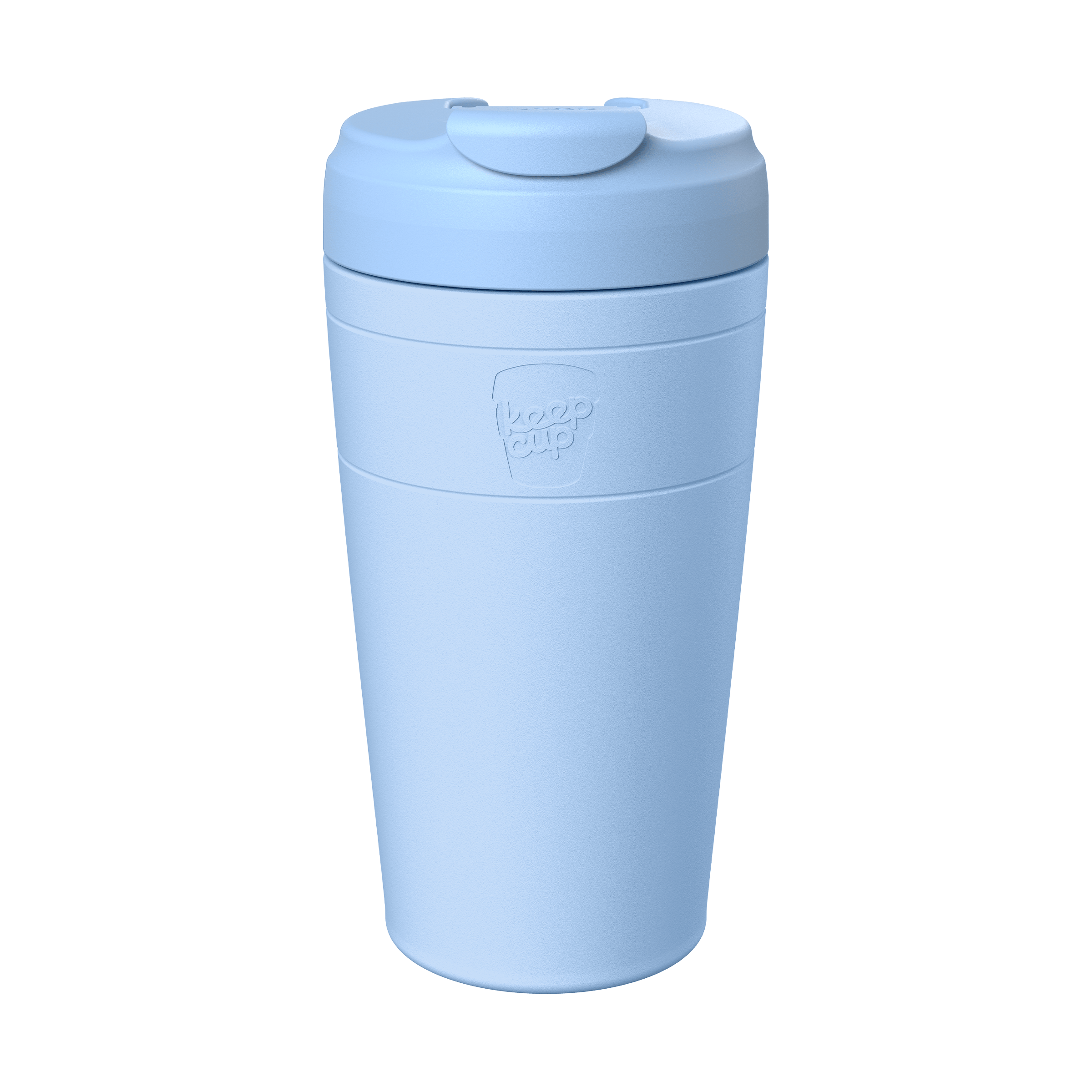 KeepCup Commuter L 16oz in Orchid, featuring a light blue cup with a matching lid, shown against a plain white background in a front-facing product shot.