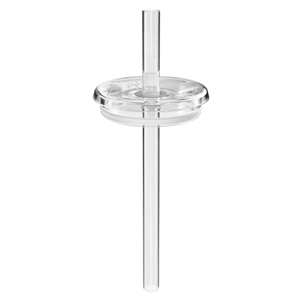 Clear Straw Lid shown from a side angle, featuring a transparent circular lid with an integrated reusable straw extending above and below the lid.