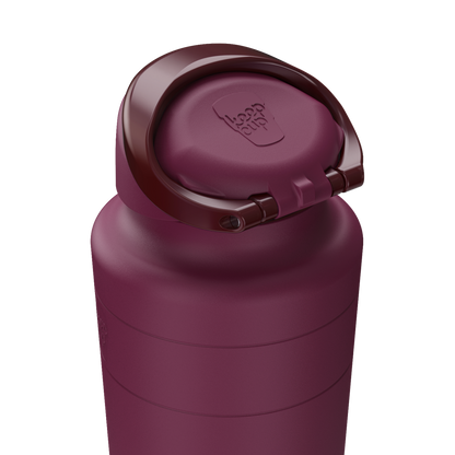 Mulberry water bottle with a lid on a white background