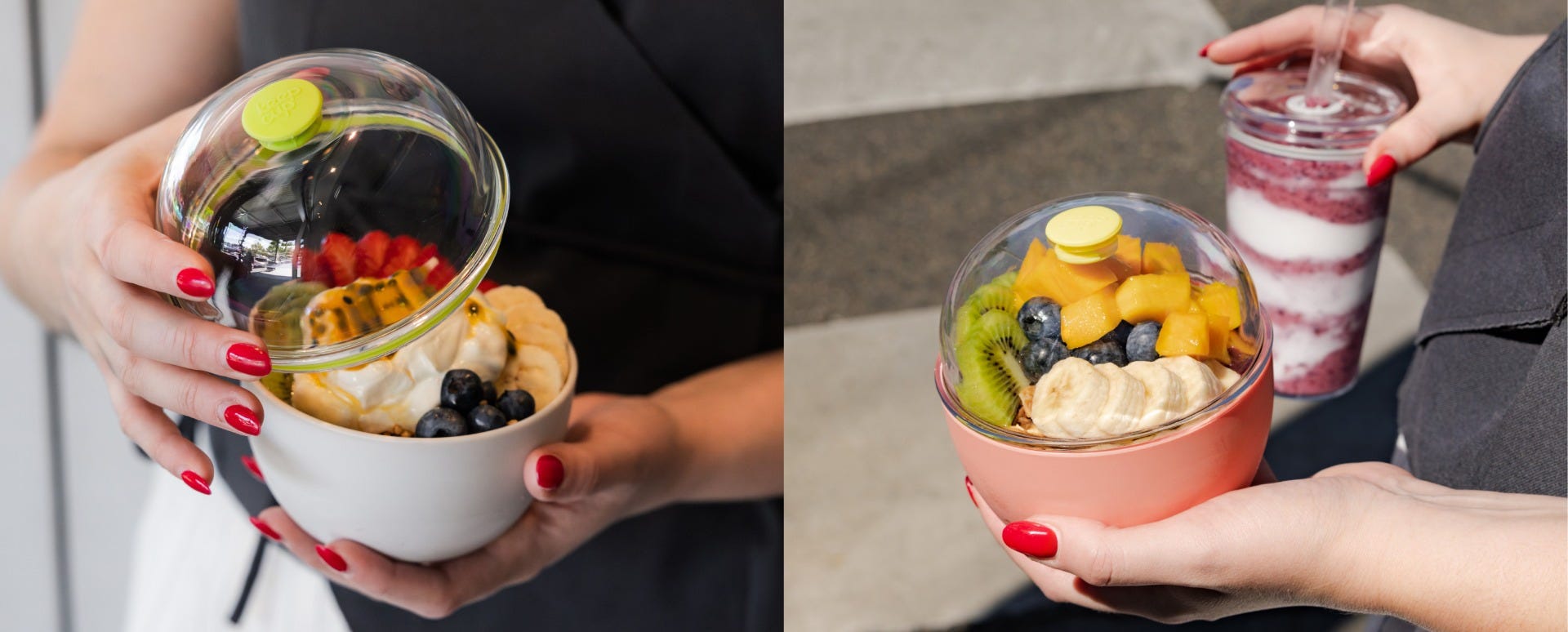 Woman holding KeepCup Go Bowl filled with acai bowl